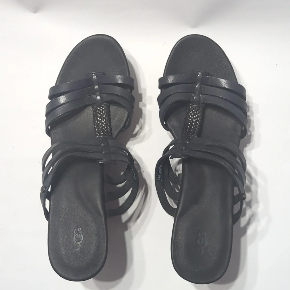 Ugg Womens Wedge‎ Sandal New Mattie Black Strappie Braided Leather Neutral sz 10